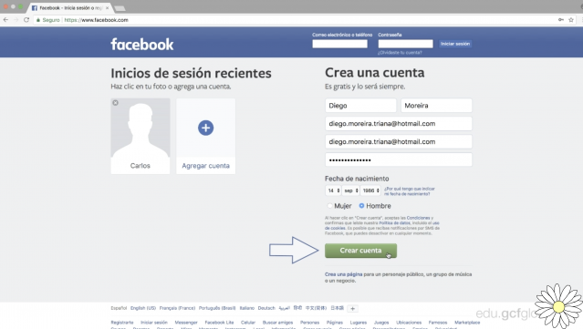 Criar conta no Facebook