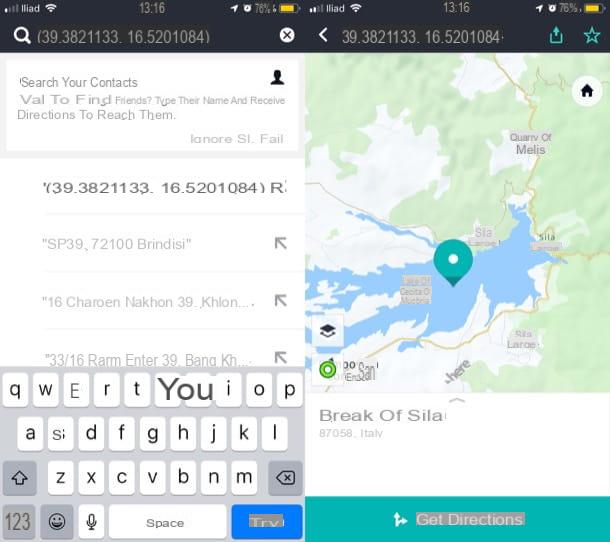 How to enter the GPS coordinates on the navigator